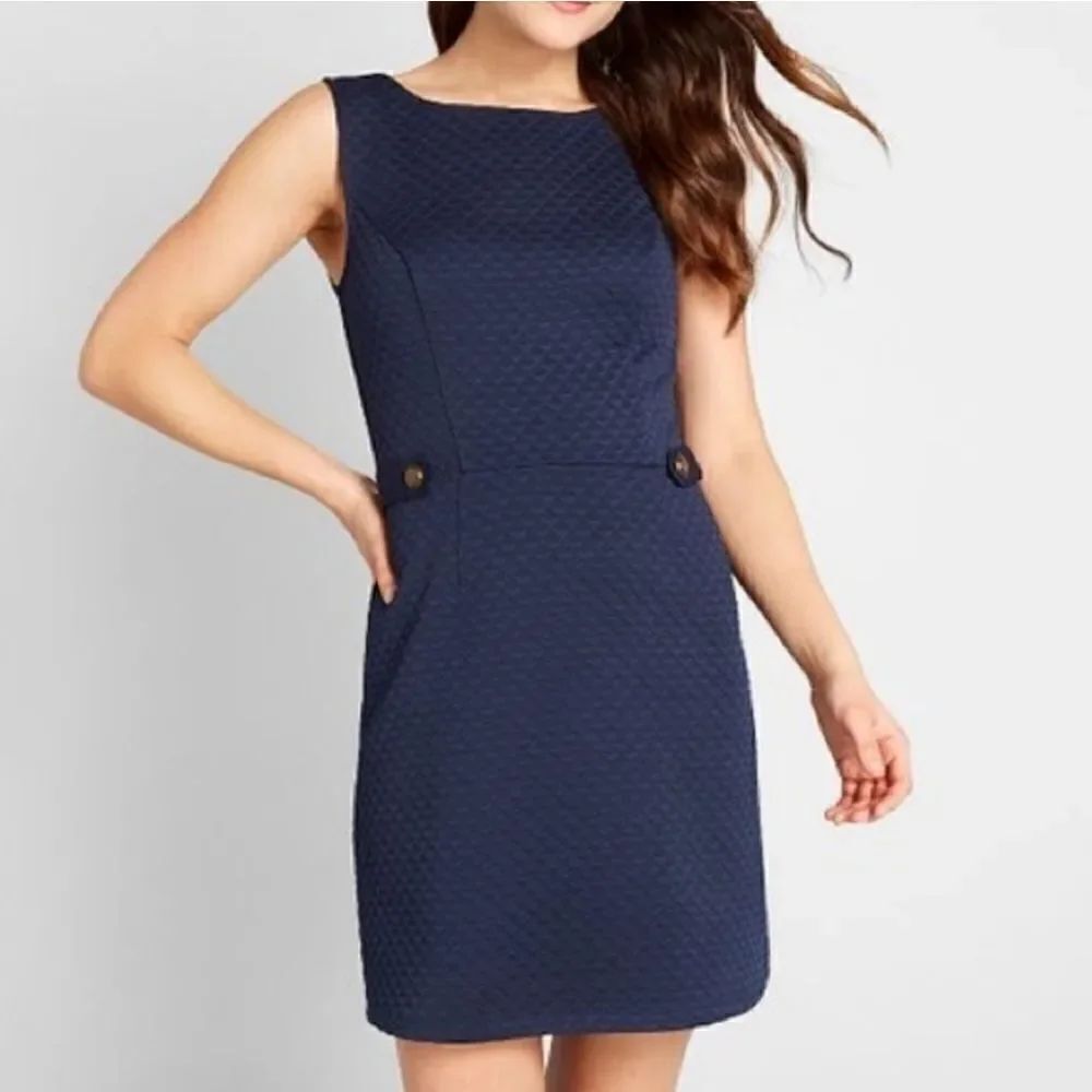 NWT Modcloth Sixties Signature Navy Textured Stretch Knit Dress Size Medium